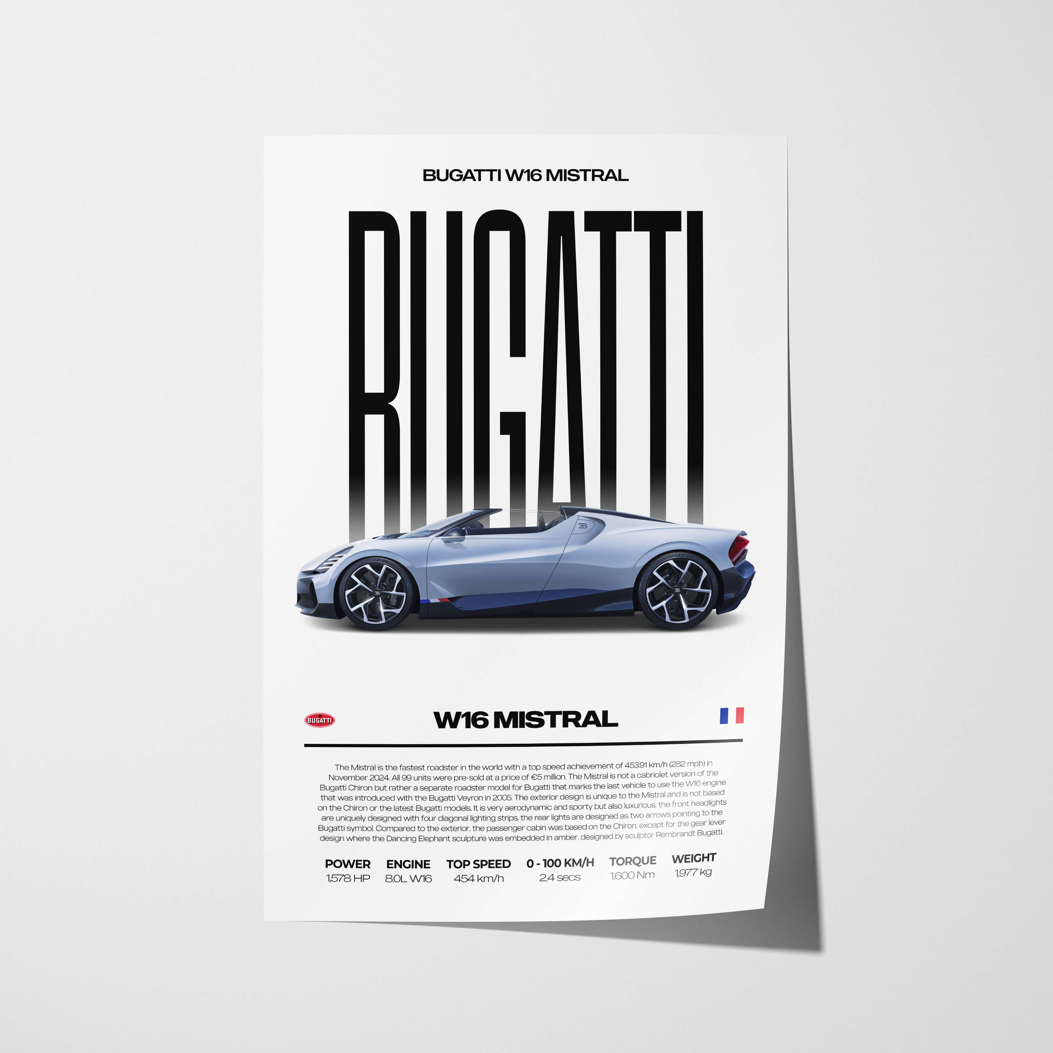 Bugatti W16 Mistral Poster