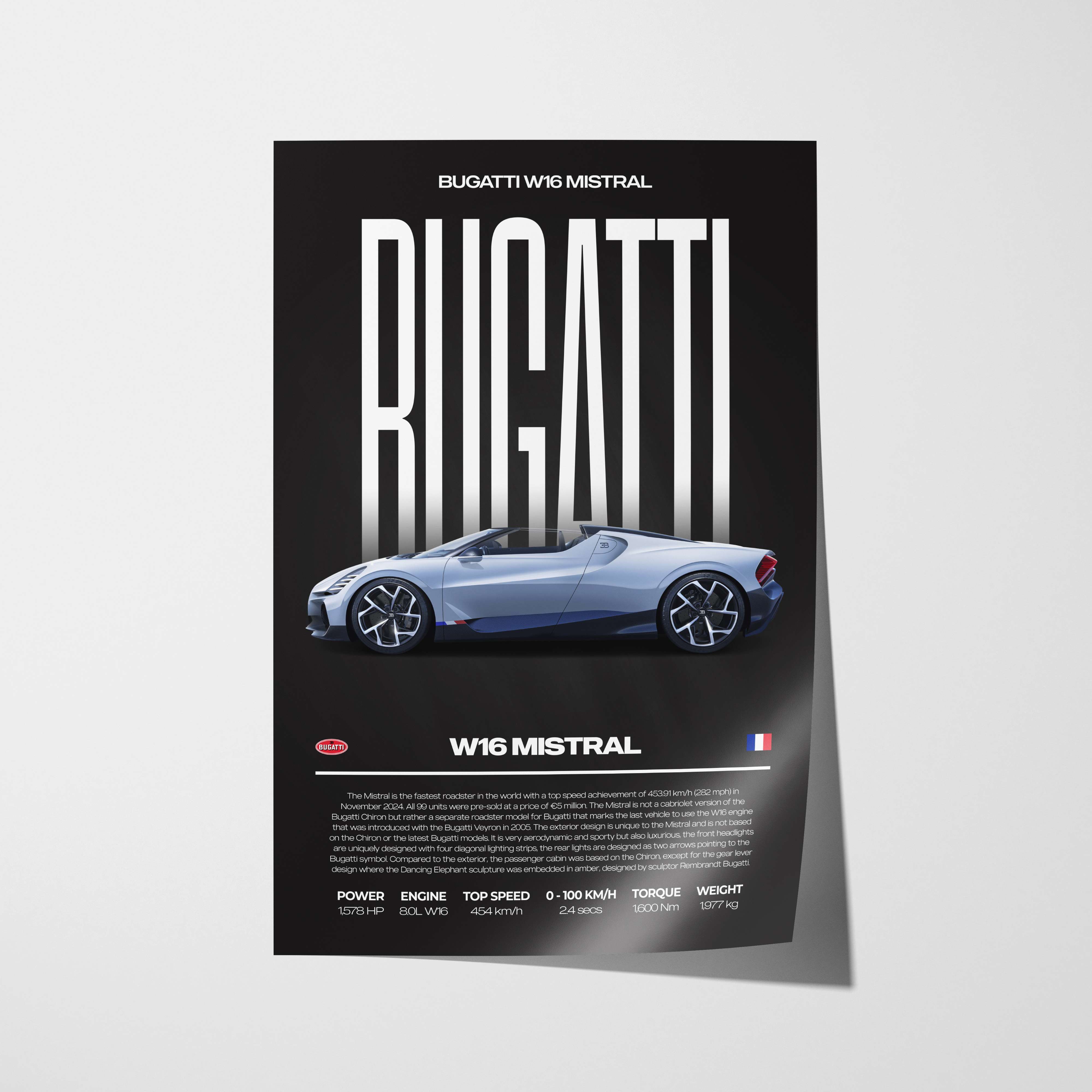 Bugatti W16 Mistral Poster