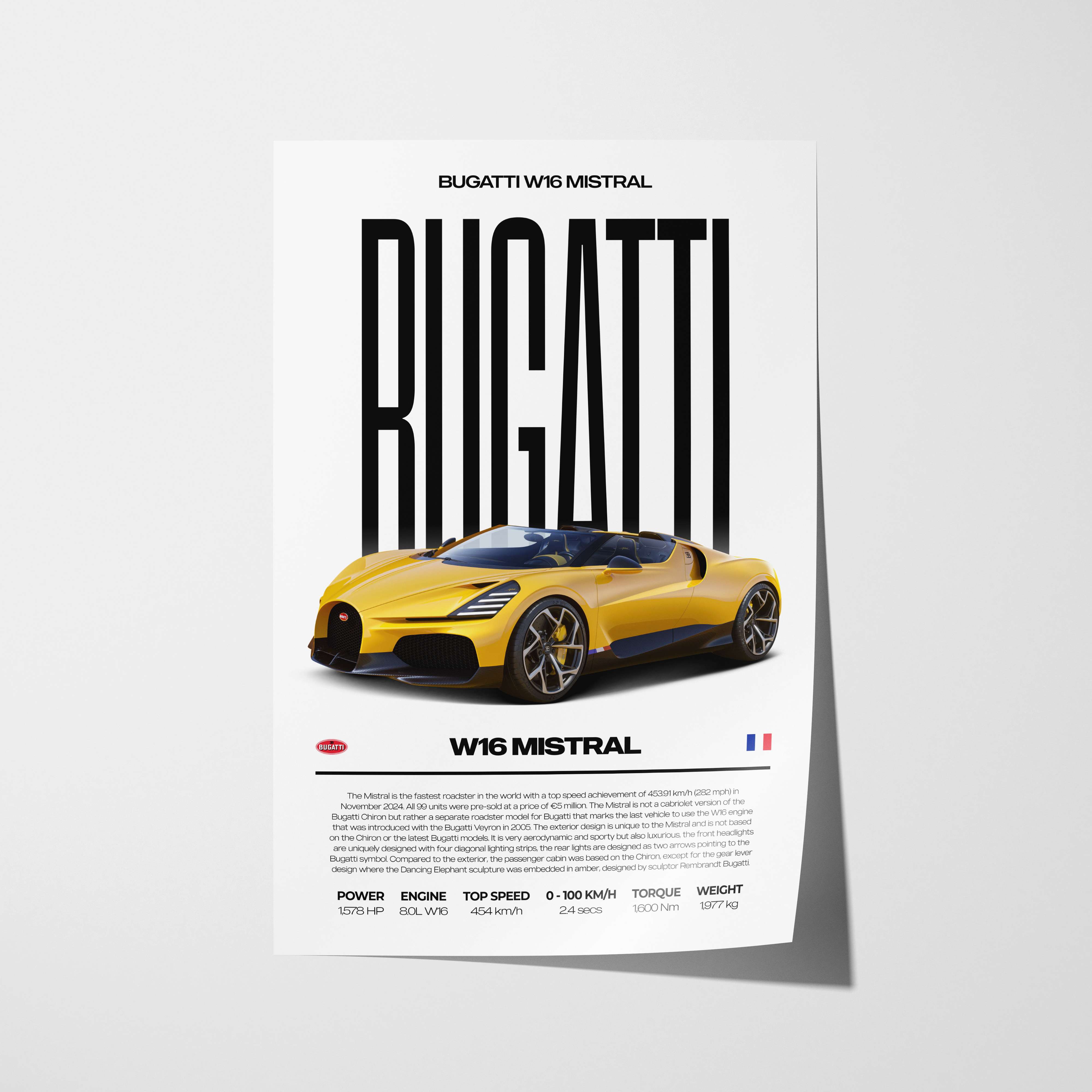 Bugatti W16 Mistral Poster